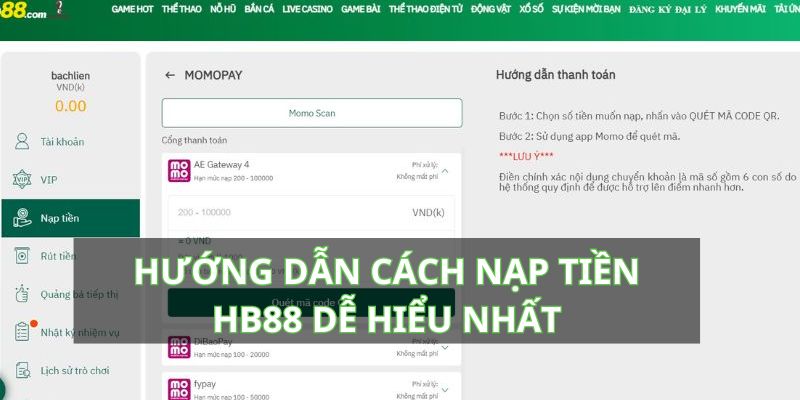 Hướng dẫn cách nạp tiền HB88 dễ hiểu nhất